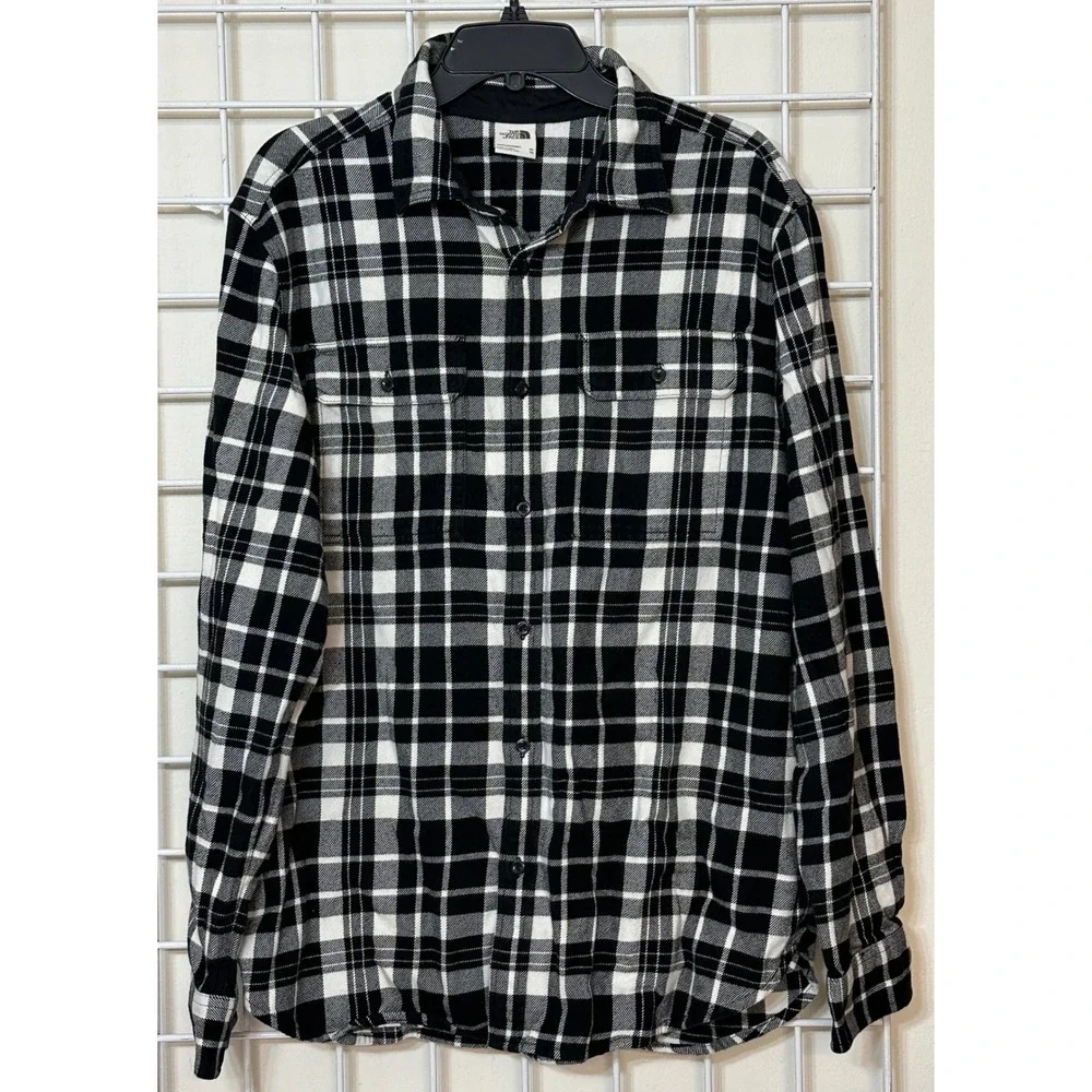 The North Face Mens Plaid Flannel‎ Shirt Jacket Black White XL